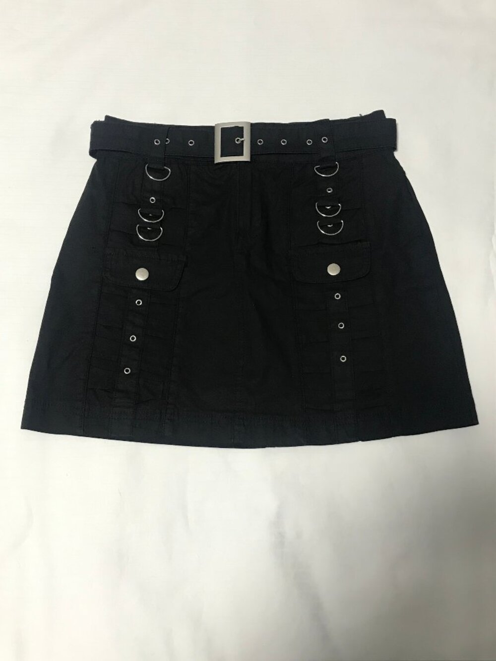 Y2K Black Goth Punk Emo Skirt with D-Ring & Grommet Accents SMALL